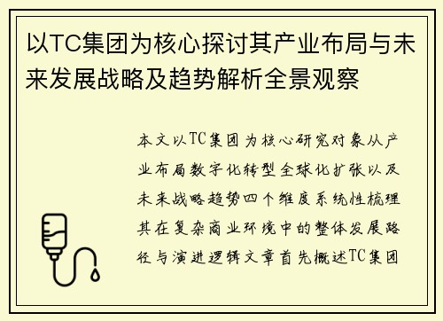 以TC集团为核心探讨其产业布局与未来发展战略及趋势解析全景观察 以TC集团为核心探讨其产业布局与未来发展战略及趋势解析全景观察