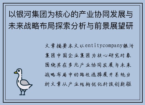 以银河集团为核心的产业协同发展与未来战略布局探索分析与前景展望研究